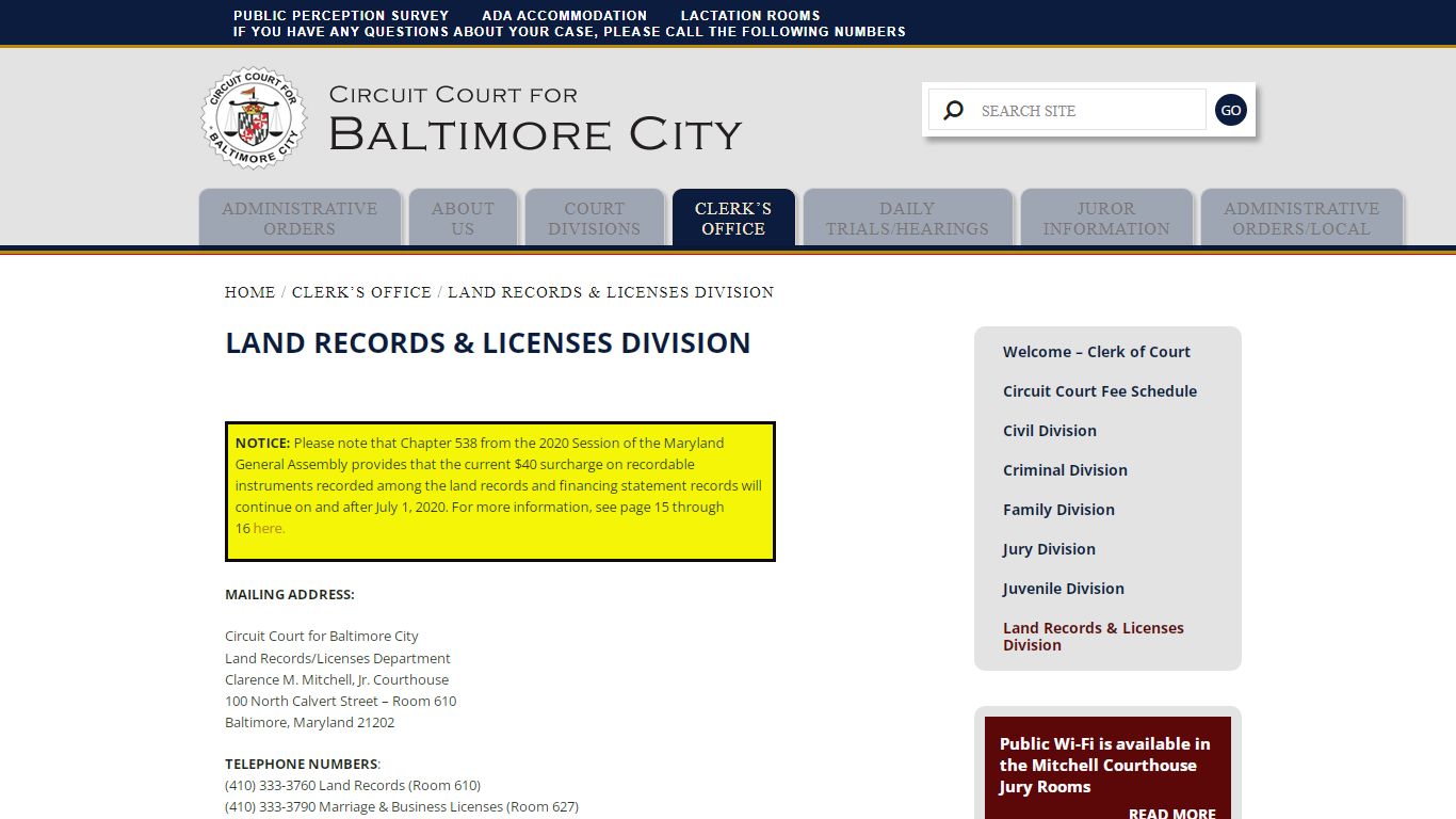 Land Records & Licenses Division – Circuit Court For Baltimore City