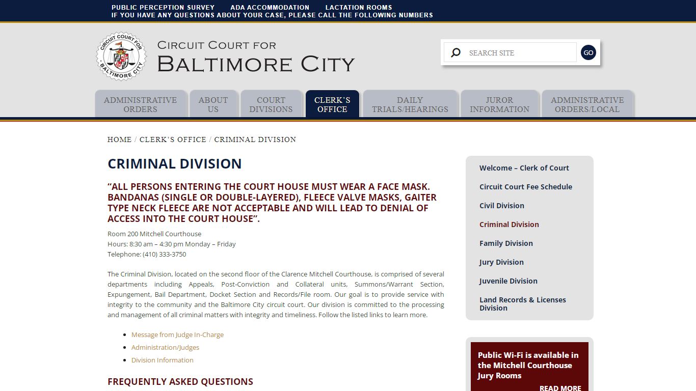 Criminal Division – Circuit Court For Baltimore City